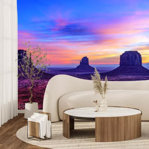 Fototapete Felsige Wüste mit Sonnenuntergang