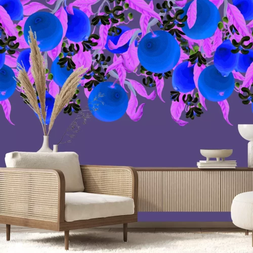 Fototapete Orangen und Zitronen zwischen Blättern und Blumen