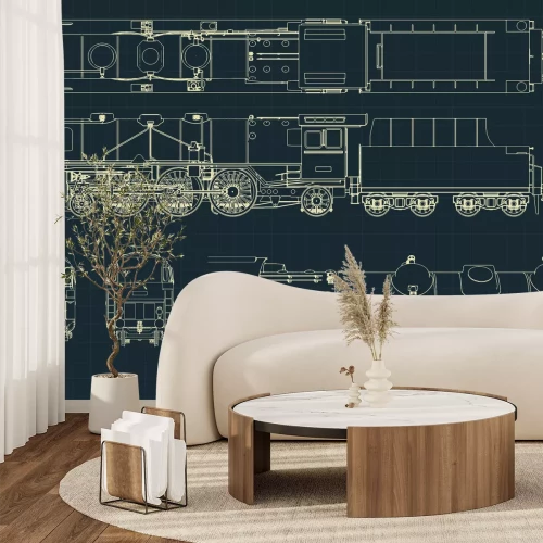 Fototapete Skizzen von Teilen einer Dampflokomotive