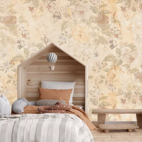 Fototapete Zarte wilde Blumen in Beige