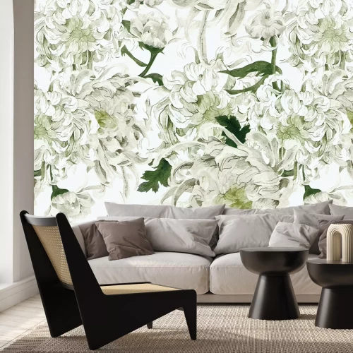 Fototapete Weiße blühende Pfingstrosen