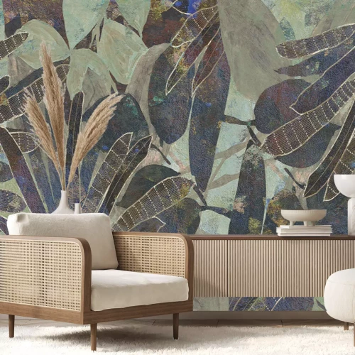 Fototapete Tropische Blätter in dunklen Farben