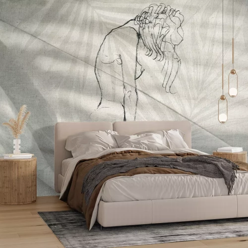 Fototapete Stoffmuster mit einer Skizze einer stehenden Frau