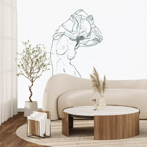 Fototapete Sanfte Frau vor einem Blätterhintergrund