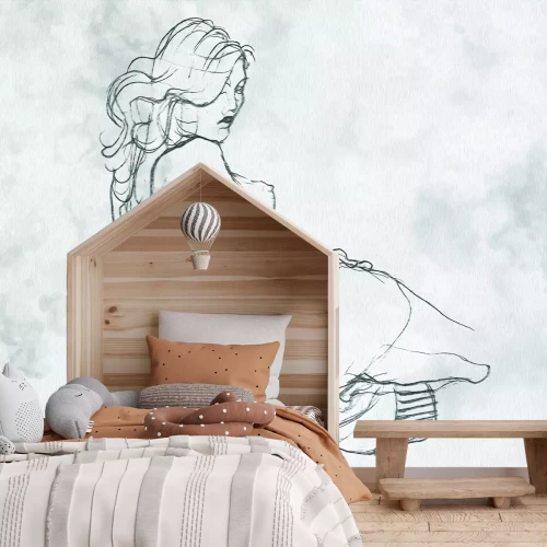 Fototapete Elegante Skizze einer weiblichen Silhouette auf weißem Hintergrund