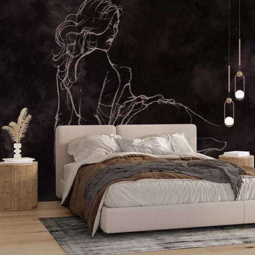 Fototapete Elegante Skizze einer weiblichen Silhouette auf weißem Hintergrund