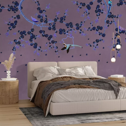 Fototapete Kirschblütenzweige mit Vögeln