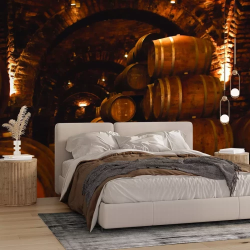 Fototapete Dunkler Keller mit Fässern