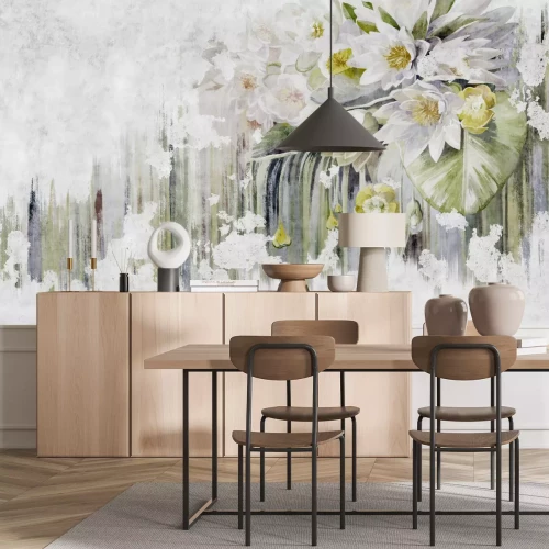 Fototapete Wandgemälde mit weißen Lilienblumen