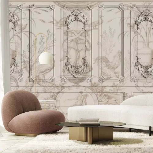 Fototapete Rustikale Stuckverzierung in Beigetönen