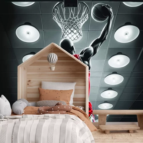 Fototapete Sportler, der den Ball in den Korb wirft