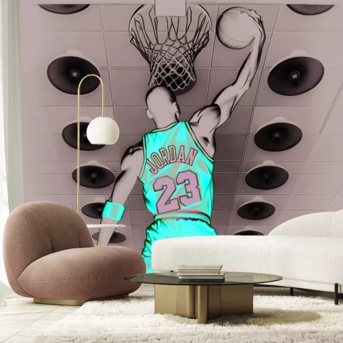 Fototapete Sportler, der den Ball in den Korb wirft