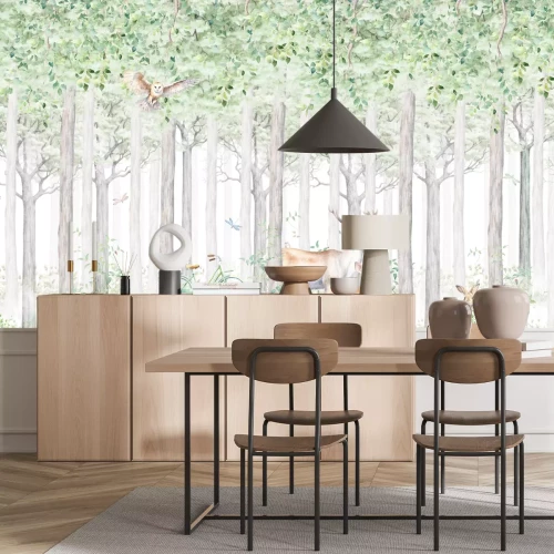 Fototapete Waldbewuchs mit einem Hirsch und einem Reh