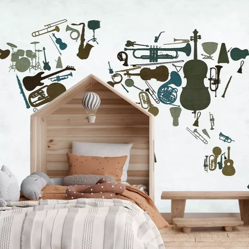 Fototapete Nachbildung einer Weltkarte mit Instrumenten