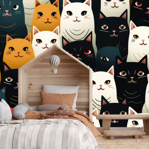 Fototapete Zeichnung mit bunten Katzen