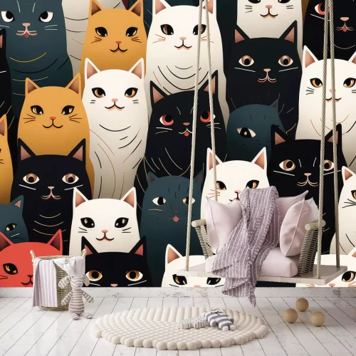 Fototapete Zeichnung mit bunten Katzen