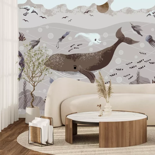 Fototapete Wal mit Quallen in der Unterwasserwelt