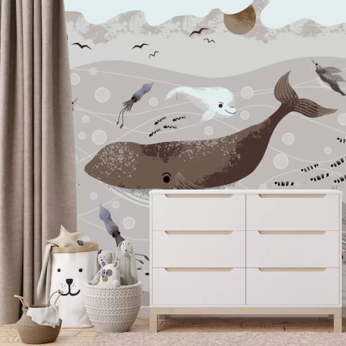 Fototapete Wal mit Quallen in der Unterwasserwelt