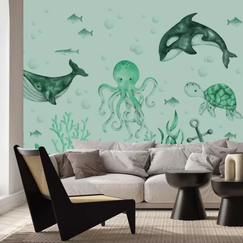 Fototapete Meereswelt mit Fischen und einem Oktopus