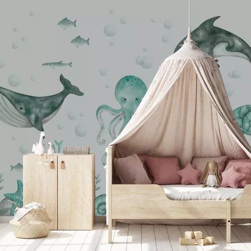 Fototapete Meereswelt mit Fischen und einem Oktopus