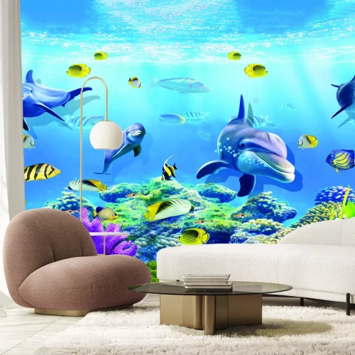 Fototapete Bunte Unterwasserwelt mit Delfinen