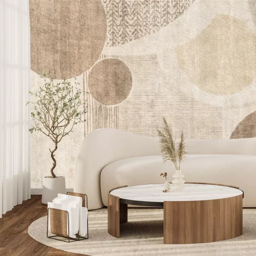 Fototapete Formen von Kreisen und Streifen in einer braunen Anordnung