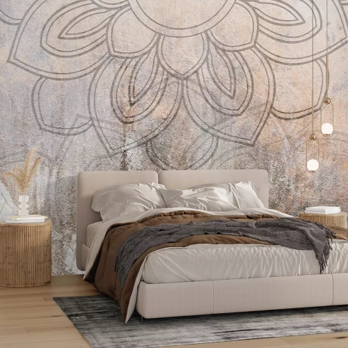 Fototapete Blume auf Beton mit goldener Verzierung