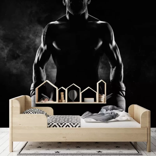 Fototapete Muskulöser Mann mit Boxhandschuhen