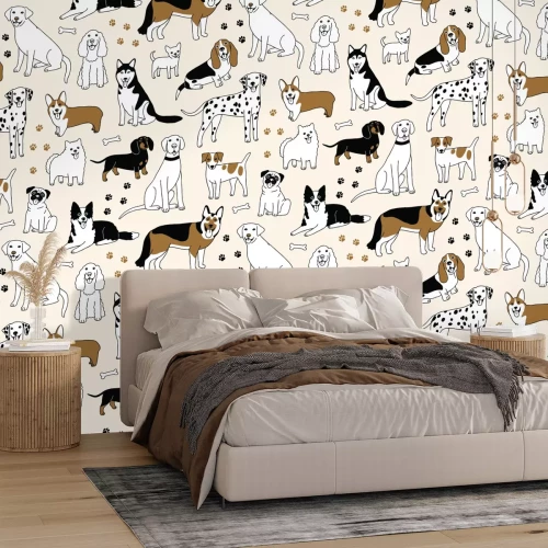 Fototapete Gezeichnete Hunde zwischen Knochen und Pfoten