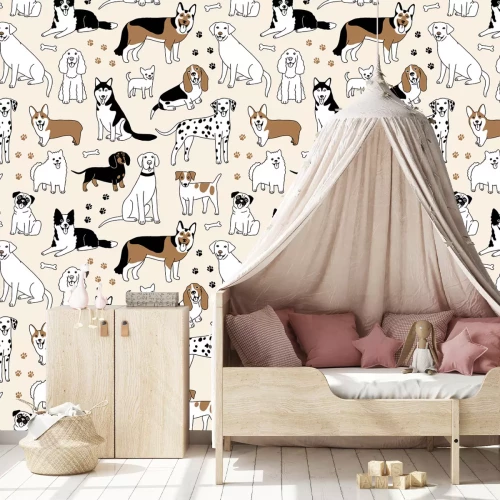 Fototapete Gezeichnete Hunde zwischen Knochen und Pfoten