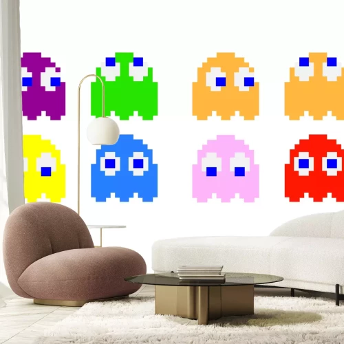 Fototapete Grafik von Pac-Man-Figuren auf weißem Hintergrund