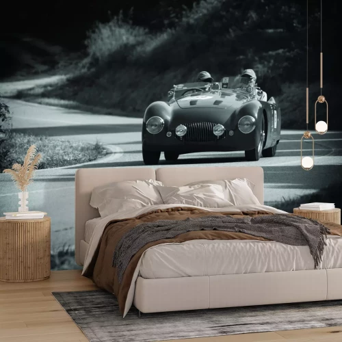 Fototapete Schwarz-weiß Foto eines Retroautos