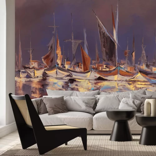 Fototapete Malerisches Muster mit Segelbooten auf dem Wasser