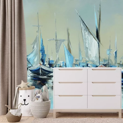 Fototapete Malerisches Muster mit Segelbooten auf dem Wasser