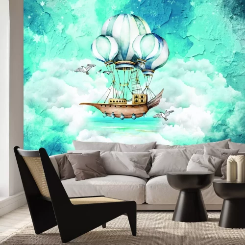 Fototapete Märchenschiff mit Ballons in den Wolken