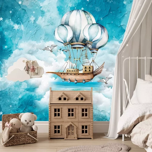 Fototapete Märchenschiff mit Ballons in den Wolken