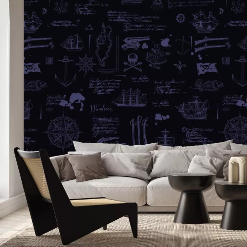 Fototapete Piratenmuster mit Schiffen und Kompassen