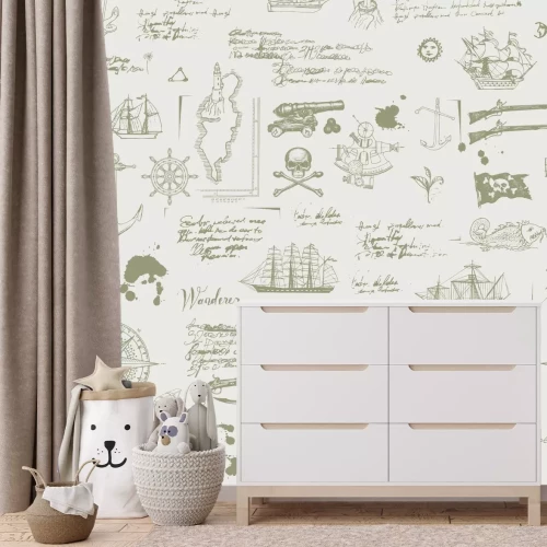 Fototapete Piratenmuster mit Schiffen und Kompassen