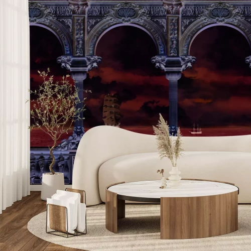 Fototapete Schiffe auf See, gesehen von einer historischen Terrasse