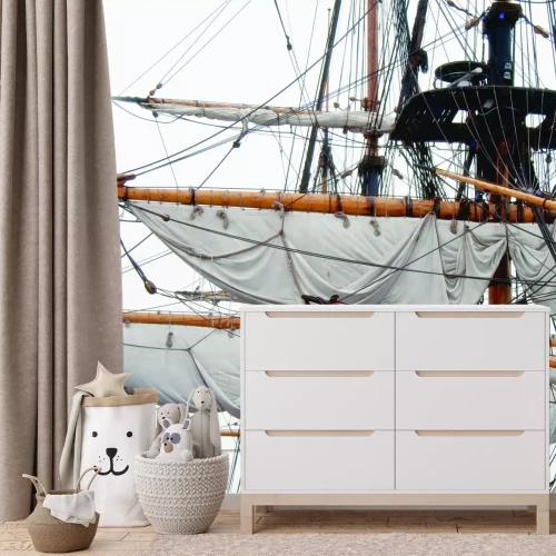 Fototapete Segel eines großen Schiffes auf weißem Hintergrund