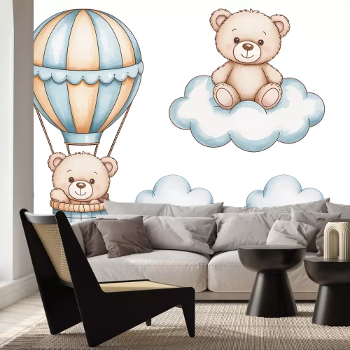 Sticker Teddybären Ballon und hellblaue Wolken