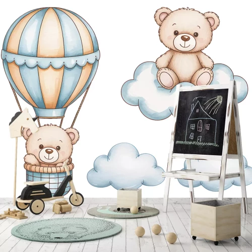 Sticker Teddybären Ballon und hellblaue Wolken