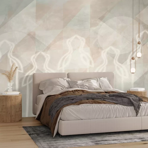 Fototapete Reiher vor geometrischem Hintergrund im modernen Stil