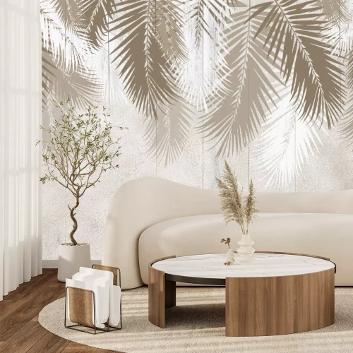 Fototapete Monochrome Palmenblätter auf Betonhintergrund
