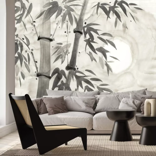 Fototapete Bambuszweige auf Aquarellhintergrund, botanisches Muster