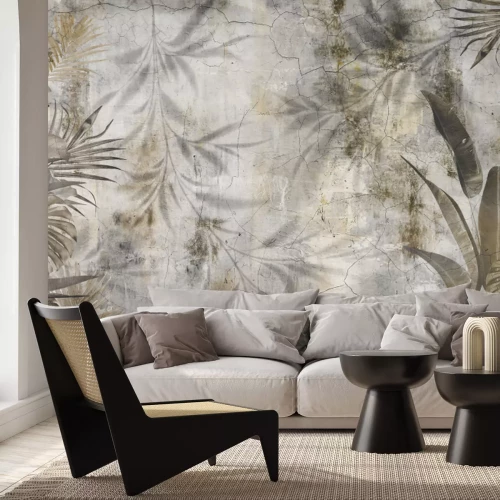 Fototapete Exotische Blätter auf Beton Natur