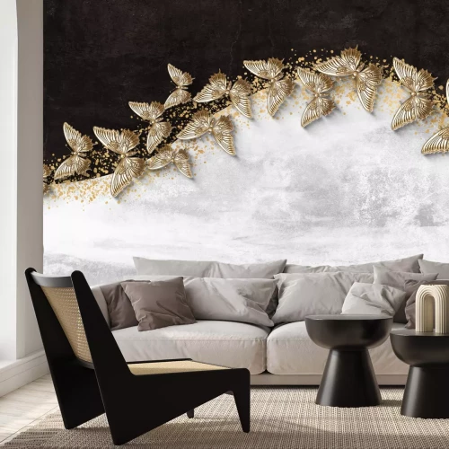 Fototapete Goldene 3D-Schmetterlinge auf Betonhintergrund