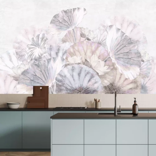 Fototapete Seerosen und Blätter in Pastellfarben