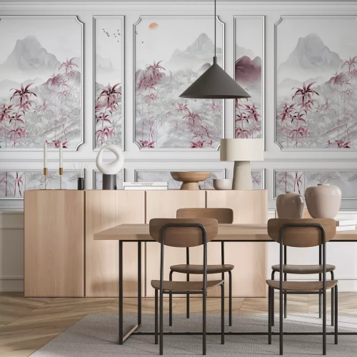 Fototapete Landschaft mit Sonnenuntergang im Chinesischen Stil