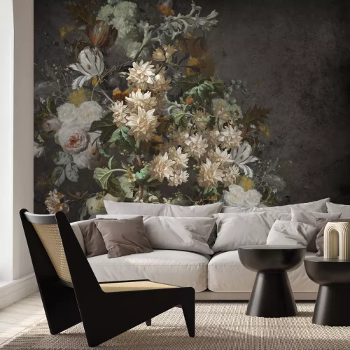 Fototapete Blumen auf Dunklem Betonhintergrund